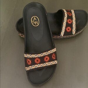 Free people, Ash Black and Red Slip-On Sandals with Geometric Trim